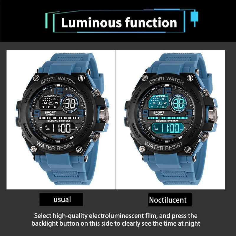 Men's Waterproof  Sports Watch Multifunction Electronic Watches Anti Drop and Shock-absorbing Wristwatches