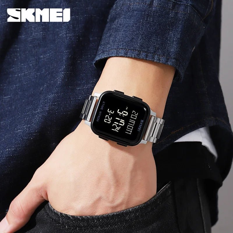 SKMEI 1859 Sport Watches for Men Waterproof Digital Electronic Stainless Steel Clock LED Display Wristwatches Mens Reloj Hombre