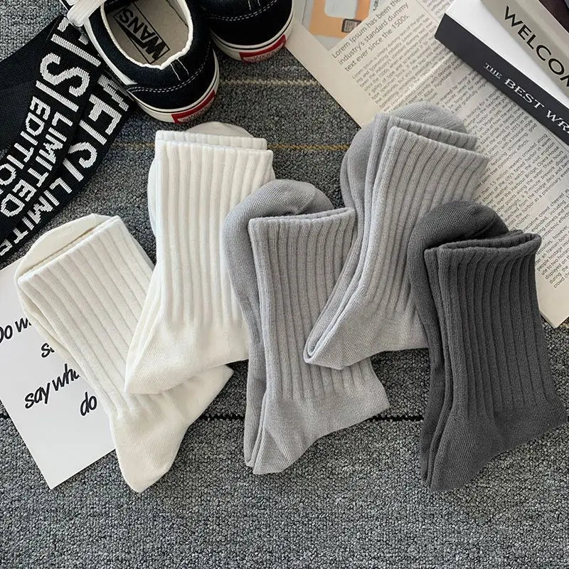 New 5 Pairs Cool Men Black White Warm Socks Set Autumn Winter Male Solid Color Sport Short Socks For Men