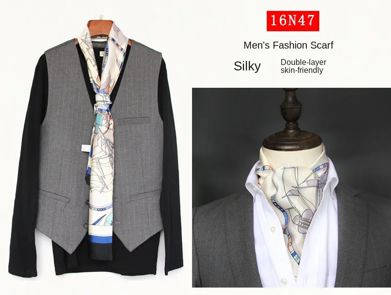 Business Scarf Hangzhou Silk Men's Scarf Long Scarf Double-Sided Trendy British European American Style Autumn Winter
