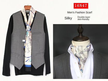 Business Scarf Hangzhou Silk Men's Scarf Long Scarf Double-Sided Trendy British European American Style Autumn Winter