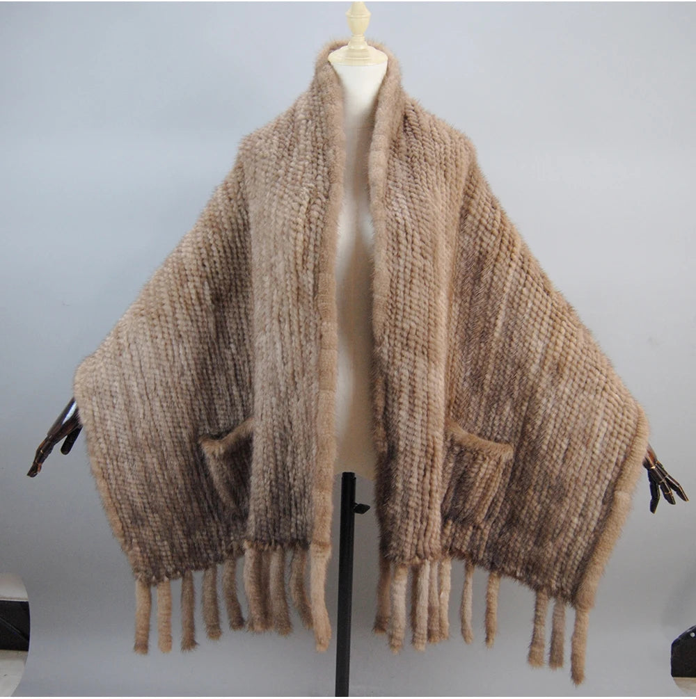 Long Style Winter Real Natural Mink Fur Scarf Lady 100% Natural Real Mink Fur Shawl Women Knitted Real Mink Fur Pashmina Scarves