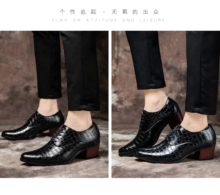 Luxury High Heel Shoes Men Classic Black Pointed to Dress Shoes For Men Wedding Formal Shoes Oxford Leather Social Shoes Male