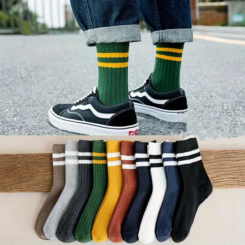 5 Pairs Of Men's Socks, Autumn And Winter Vintage Fun Fashion Athletic Socks, Sports Trend Socks