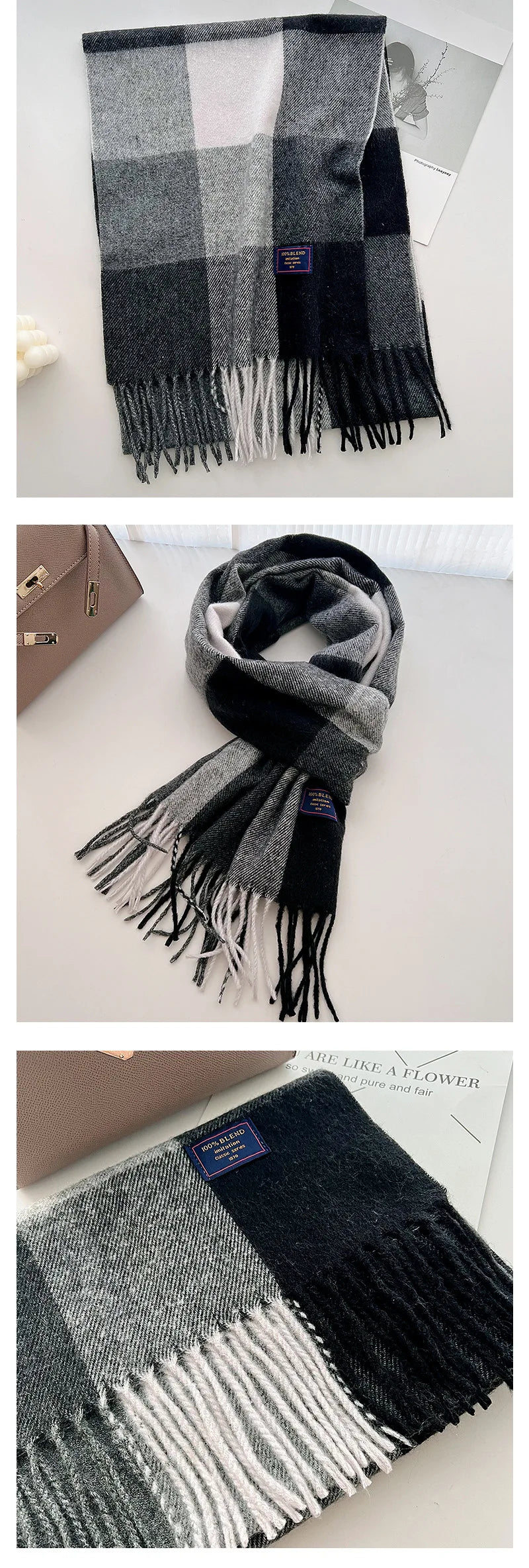 Chic Design Soft Warm Women Scarf Autumn Winter Classic British Imitation Cashmere Muffler Men Plaid Thermal Tassel Shawl Couple