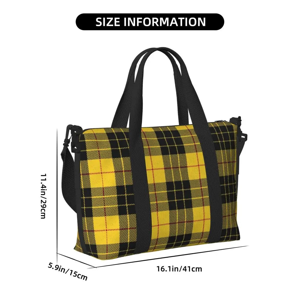 Custom Popular Tartan Plaid Beach Tote Bag for Women Extra Large Gym Carry On Geometric Gingham Check Texture Shopping Bags