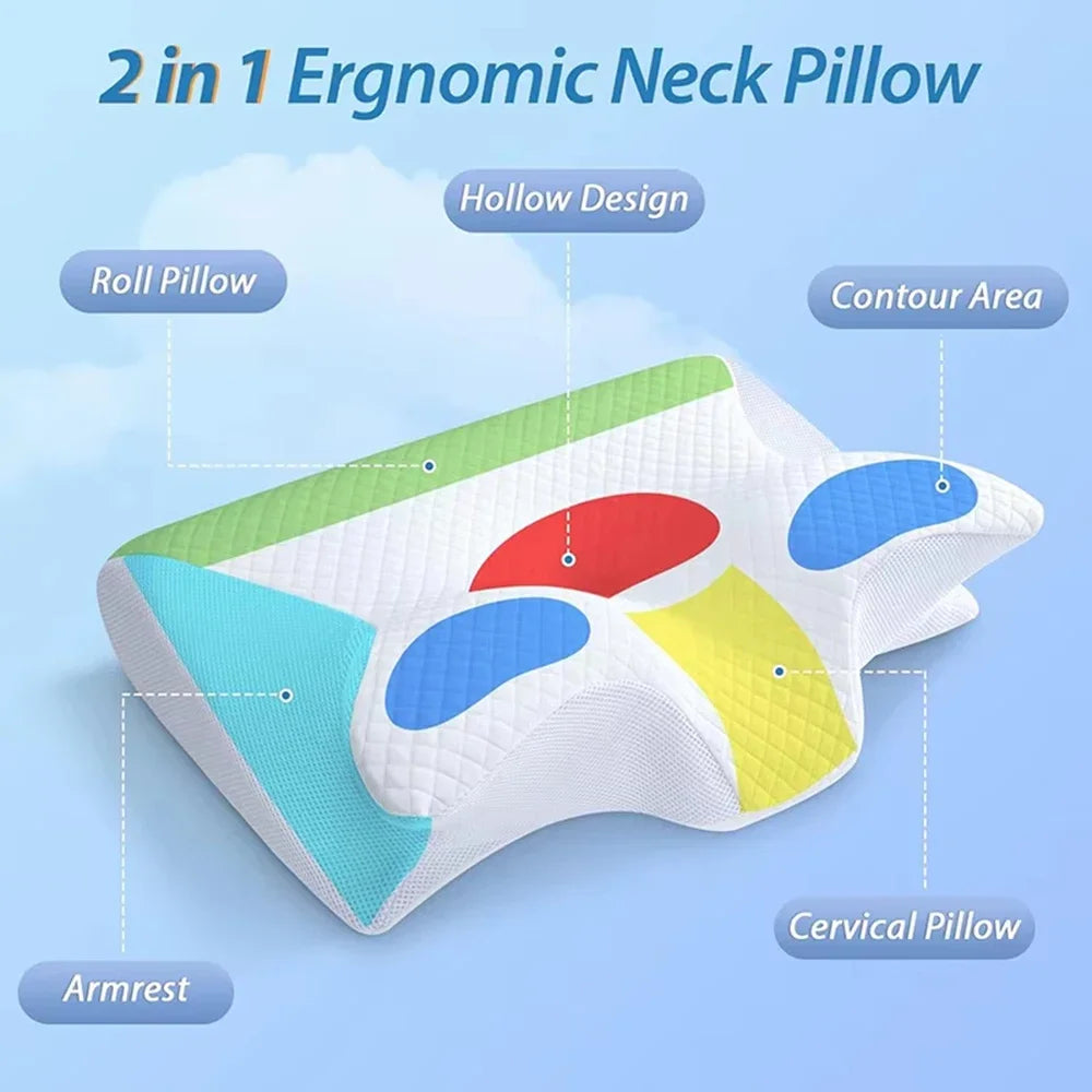 Butterfly Sleep Memory Pillow for Neck Pain, Cervical Ergonomic Pillow for Side Sleep, Supine and Tummy Sleep