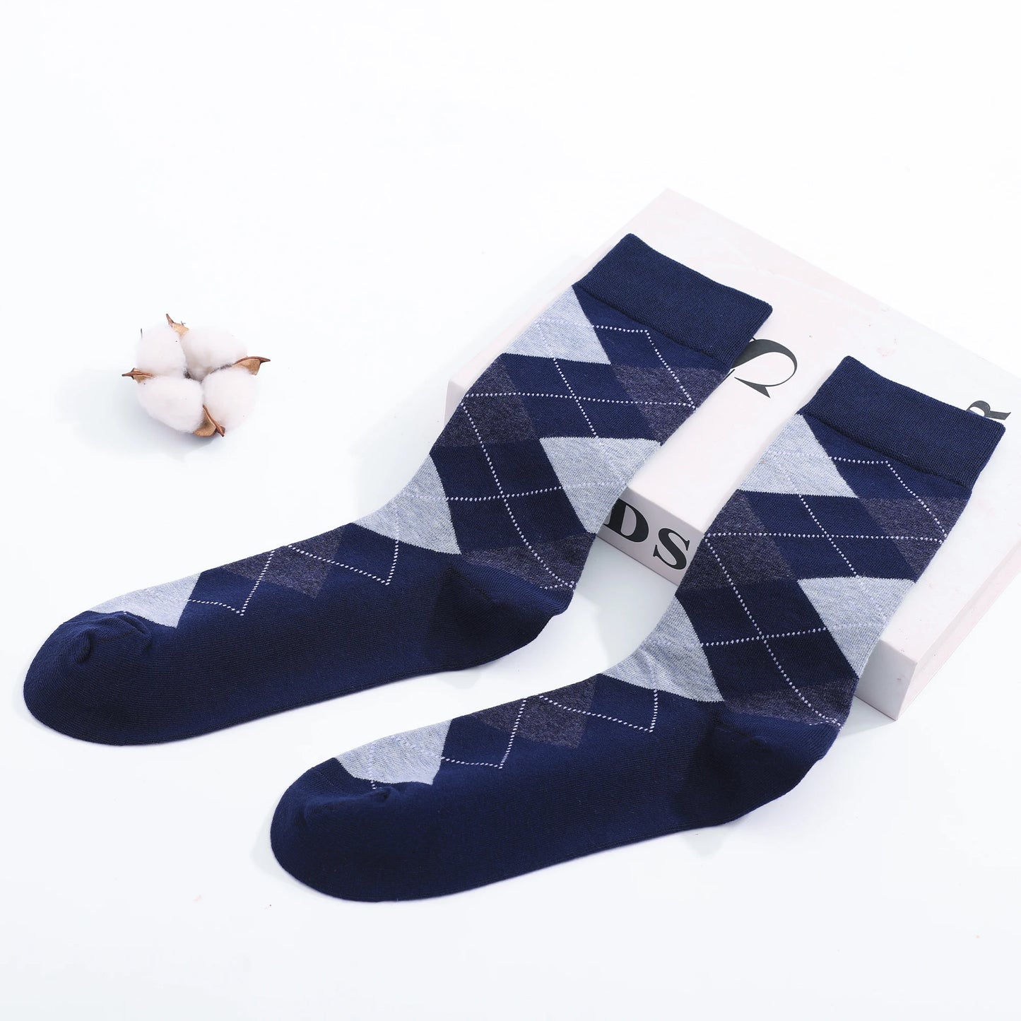 5 Pairs Mens Dress Socks Plus large Size，High Quality Combed Cotton Crew Socks，Black Cool Argyle Breathable Casual Socks for men