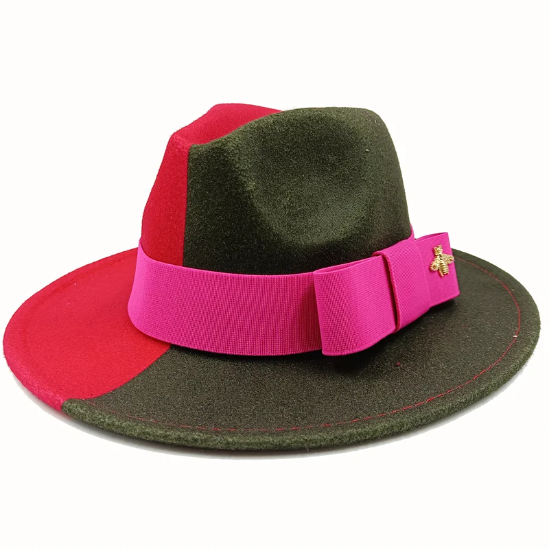 Bow Tie Fedora Hat Winter Round Bumpy Surface Flat Top Bow Tie Elastic Band Men's and Women's Red Jazz Hat Fedora