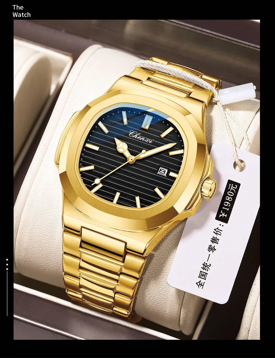 CHENXI 8222 Luxury Gold Stainless Steel Luminous Casual Business Watch For Men Fashion Quartz Wristwatches Waterproof