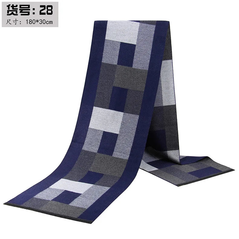 Classic Plaid Men Scarfs Winter Warm Cashmere Soft Scarf For Men Casual Business Neckerchief Black Gray Silk Scarves 30*180cm