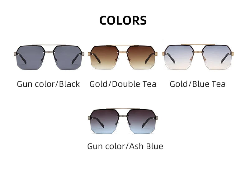 Oversize Retro Double Bridges Polygon Square Metal Men Sunglasses Fashion Gradient Shades UV400 Trending Women Sun Glasses