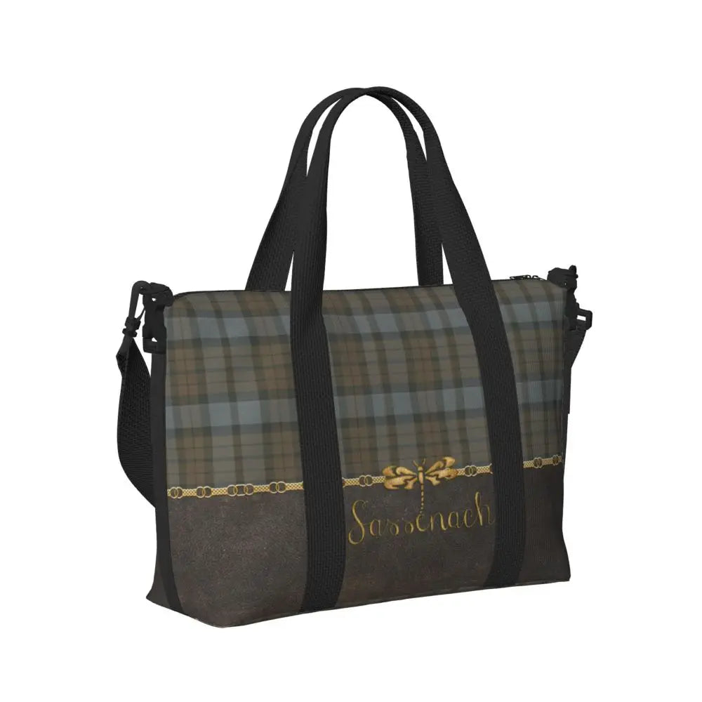 Custom Popular Tartan Plaid Beach Tote Bag for Women Extra Large Gym Carry On Geometric Gingham Check Texture Shopping Bags