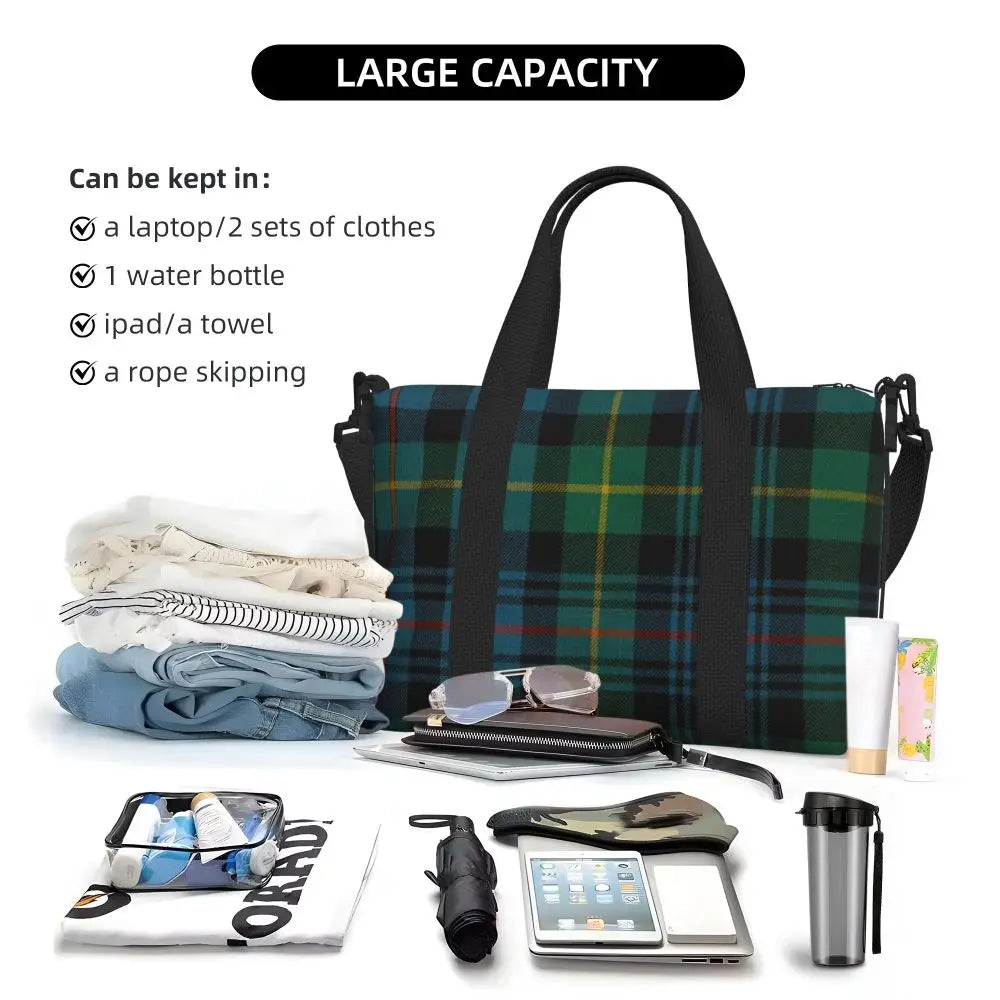 Custom Popular Tartan Plaid Beach Tote Bag for Women Extra Large Gym Carry On Geometric Gingham Check Texture Shopping Bags