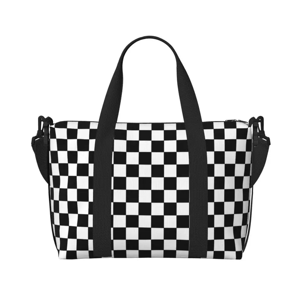 Custom Popular Tartan Plaid Beach Tote Bag for Women Extra Large Gym Carry On Geometric Gingham Check Texture Shopping Bags