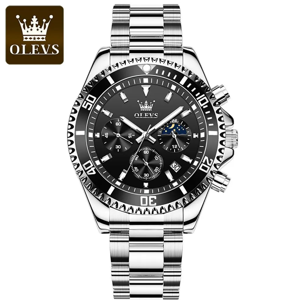 OLEVS Men Watch Stainless Steel Waterproof Luiminous Business Fashion Luxury Men's Watch Date Moon Phase Quartz Watches For Men