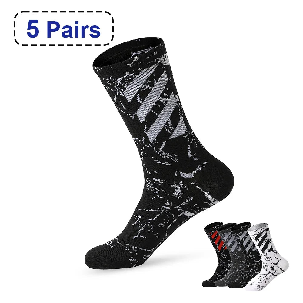 5 Pairs Men's High Rubber Band Waist Couple Mid Tube Sports Solid Socks Spring/Summer Basketball Socks Four Seasons street sock