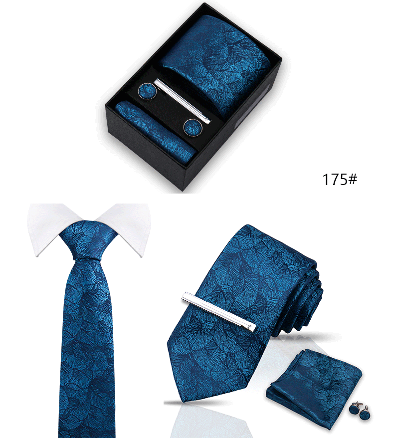 Tie Set For Men Silk Necktie Wedding Cufflinks Box Gift Tie Clip Men Pocket Square Necktie Luxury Business Gravatas