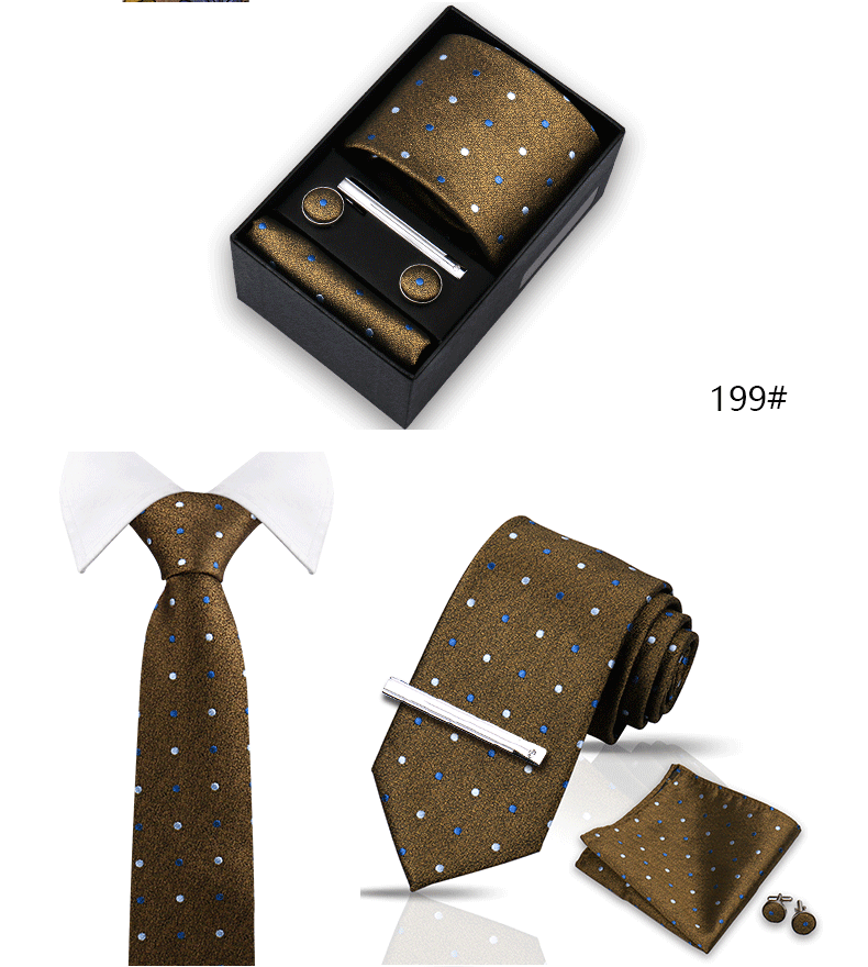 Tie Set For Men Silk Necktie Wedding Cufflinks Box Gift Tie Clip Men Pocket Square Necktie Luxury Business Gravatas