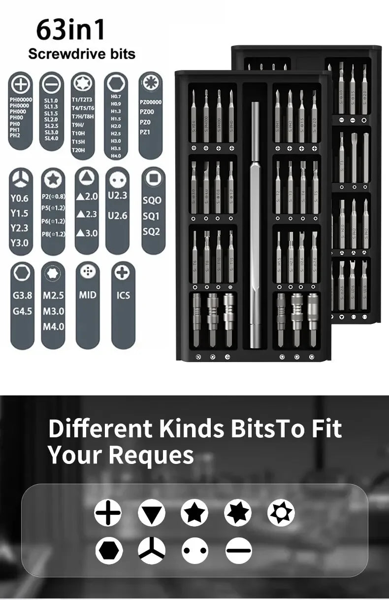 Magnetic Precision Screwdriver Set 63 In 1 With 62 Piece Mini Pocket Screwdriver Set  Small Repair Set For Mobile Phone/PC/Came