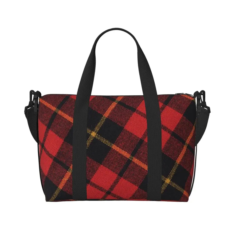 Custom Popular Tartan Plaid Beach Tote Bag for Women Extra Large Gym Carry On Geometric Gingham Check Texture Shopping Bags