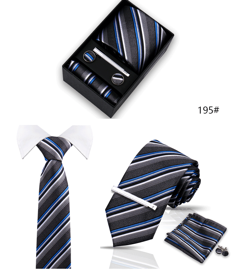 Tie Set For Men Silk Necktie Wedding Cufflinks Box Gift Tie Clip Men Pocket Square Necktie Luxury Business Gravatas