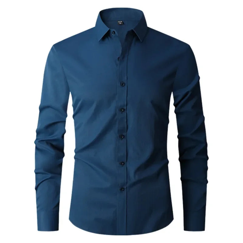 Men's Classic Long Sleeve Standard-fit Dress Shirts Formal Business Social Simple Basic Design White Work Office Casual Shirt