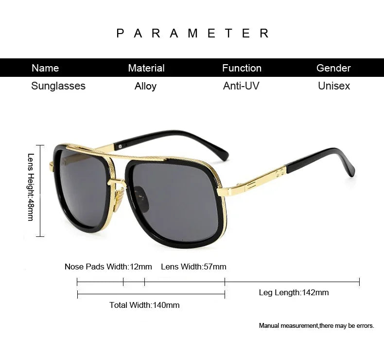 Classic Brand Designer Flat Top Mirror Sun Glasses Square Gold Male Female Superstar Oversized Men Sunglasses Women Glasses