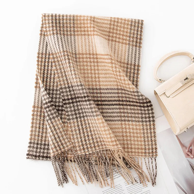 High Quality 100% Wool Scarf Men Female Fashion Classic Soft Cashmere Muffler Women Warm Thermal Shawl Outside Autumn Winter