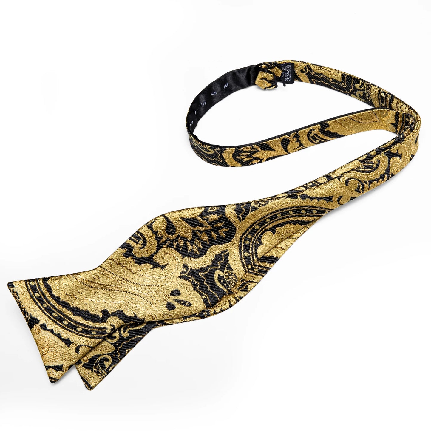 Luxury Gold Black Paisley Self Tie Men's Bow Tie Silk Woven Wedding Party Butterfly Ties Hanky Brooch Pin Set Tuxedo Bow DiBanGu