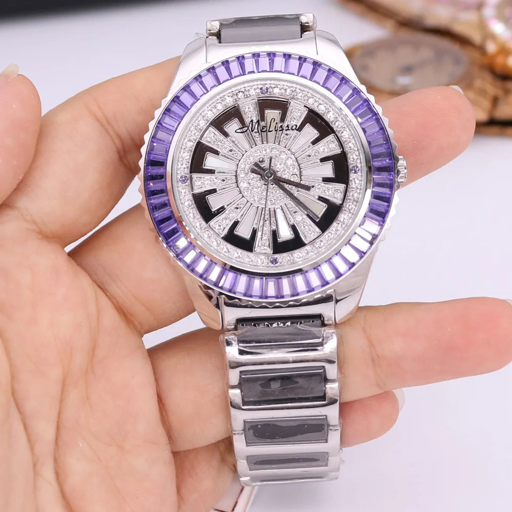 SALE!!! Discount Melissa Ceramic Crystal Rotating Rose Camellia Flower Women's Watch Fashion Luxury Girl Birthday Gift