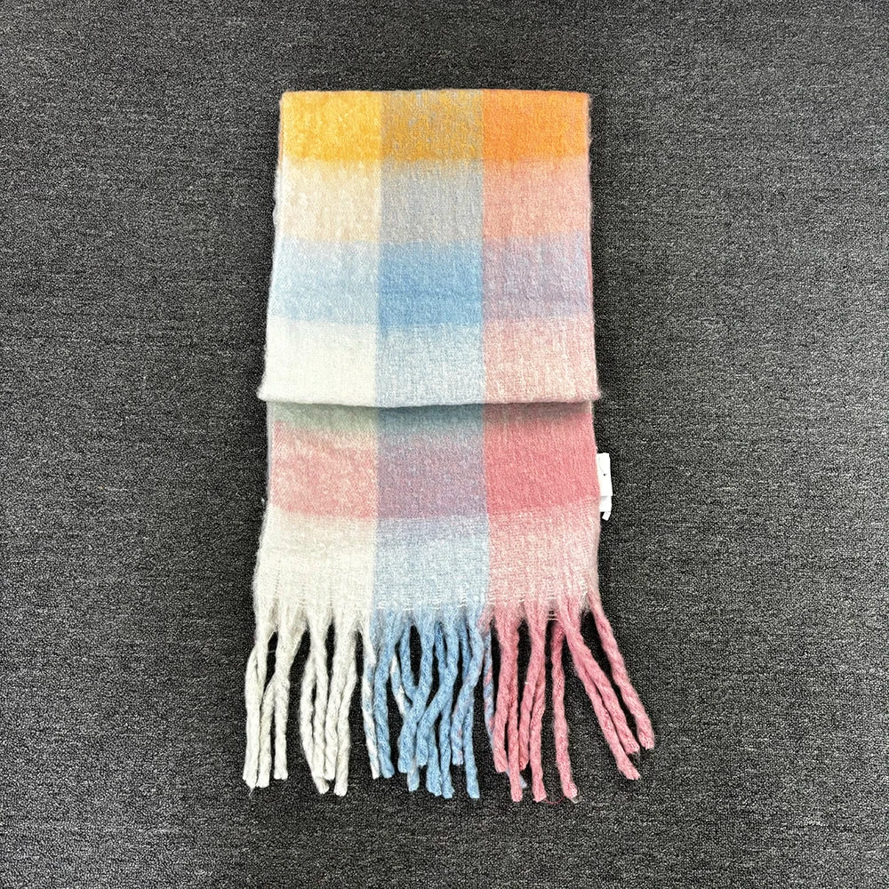 Winter Fashion Brand Plaid Scarf Women Warm Pashmina Female Scarves Wraps Bufanda Tassels Shawl Long Rainbow Hairy Luxury Brand