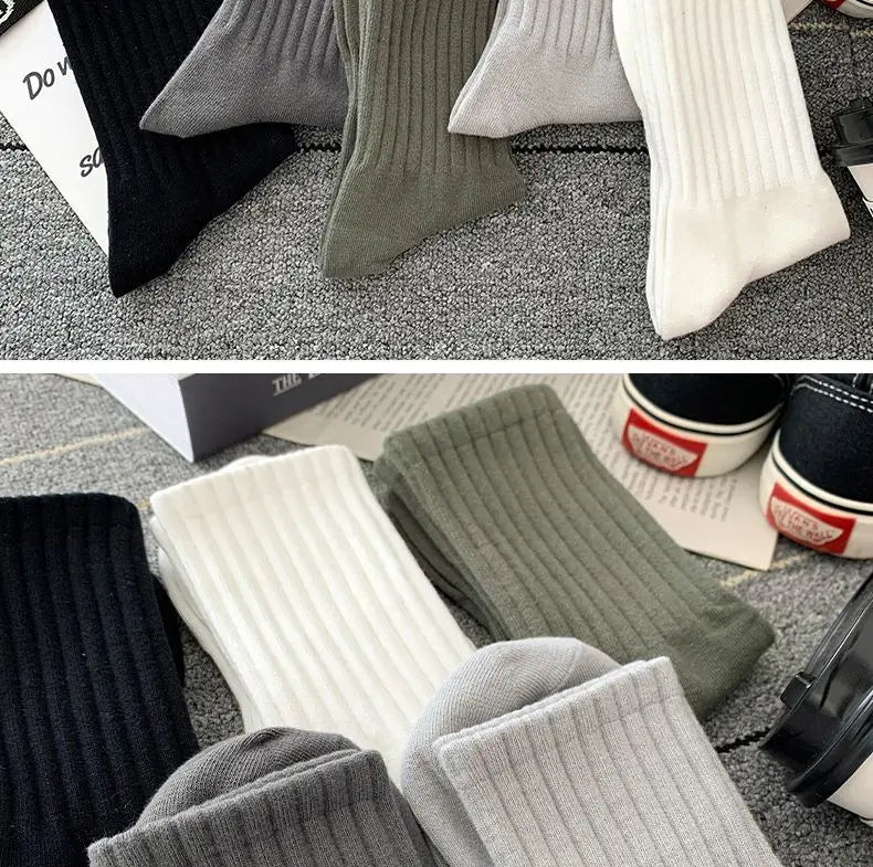 New 5 Pairs Cool Men Black White Warm Socks Set Autumn Winter Male Solid Color Sport Short Socks For Men