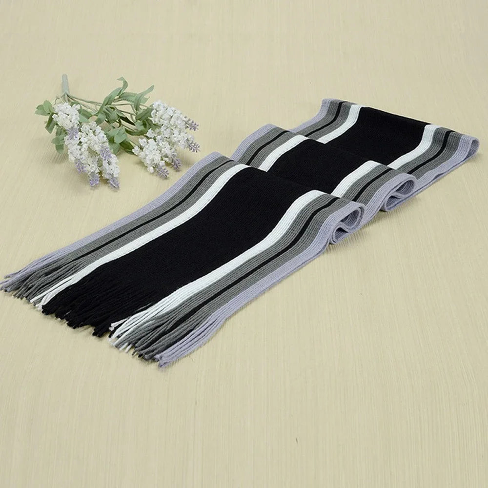 Classic Men's Scarf Winter Warm Faux Cashmere Soft Tassel Long Shawl Business Casual Striped Scarf Men's Clothing Accessories