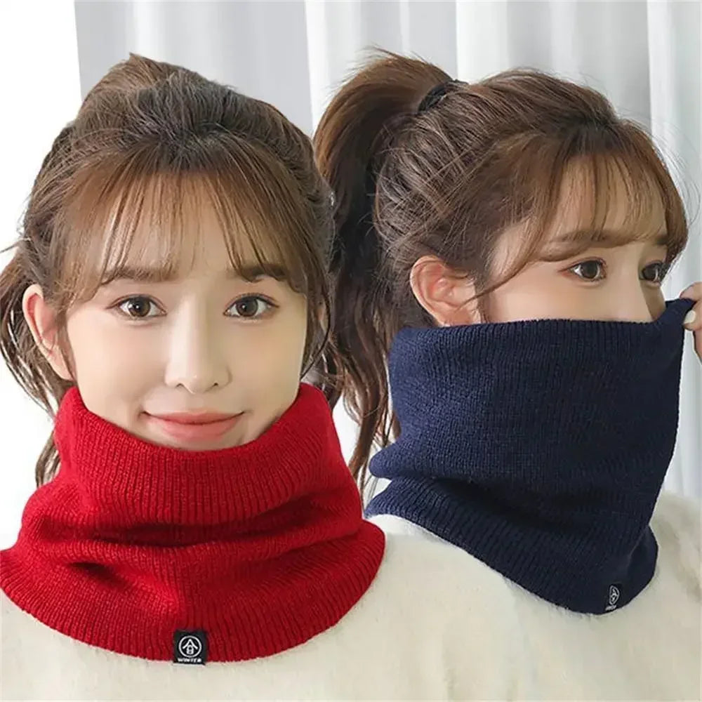 Warm Winter Ring Scarf Women Men Unisex Solid Plus Velvet Knitted Full Face Mask Snood Neck Scarves Bufanda Thick Muffler