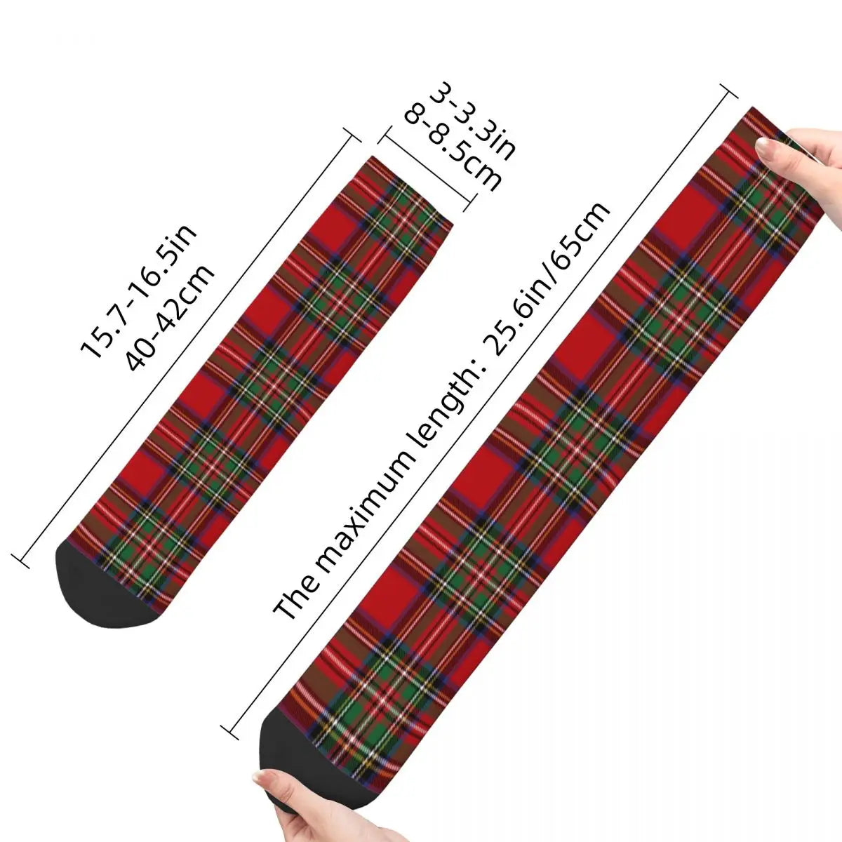 Funny Tartan Clan Stewart Plaid Black Red Check Football Socks Polyester Middle Tube Socks for Unisex Sweat Absorbing