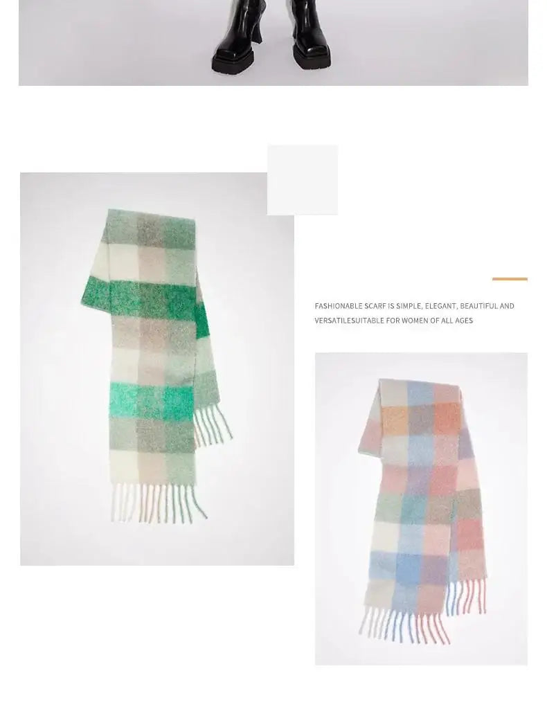 Winter Fashion Brand Plaid Scarf Women Warm Pashmina Female Scarves Wraps Bufanda Tassels Shawl Long Rainbow Hairy Luxury Brand