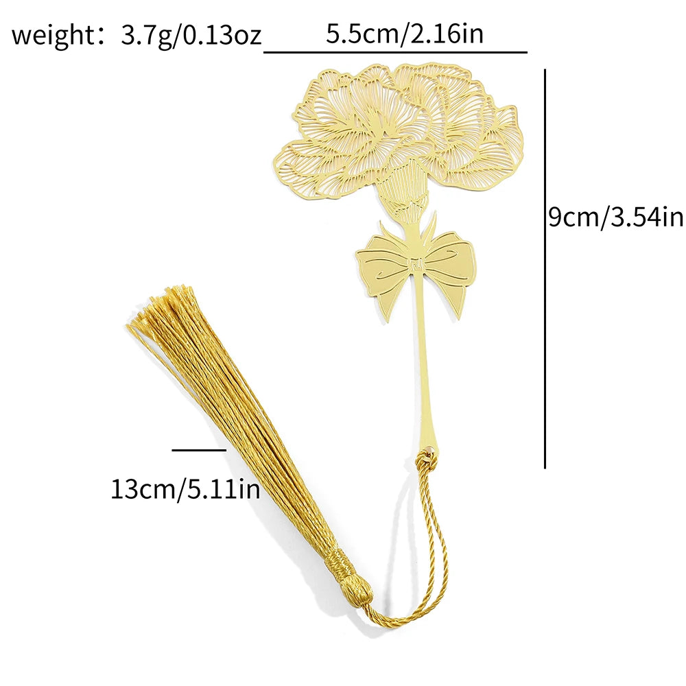 Chinese Style Handmade Book Mark Golden Rose Lotus Flower Bookmarks Reading Marker for Book Lover Gifts for Friend Collection