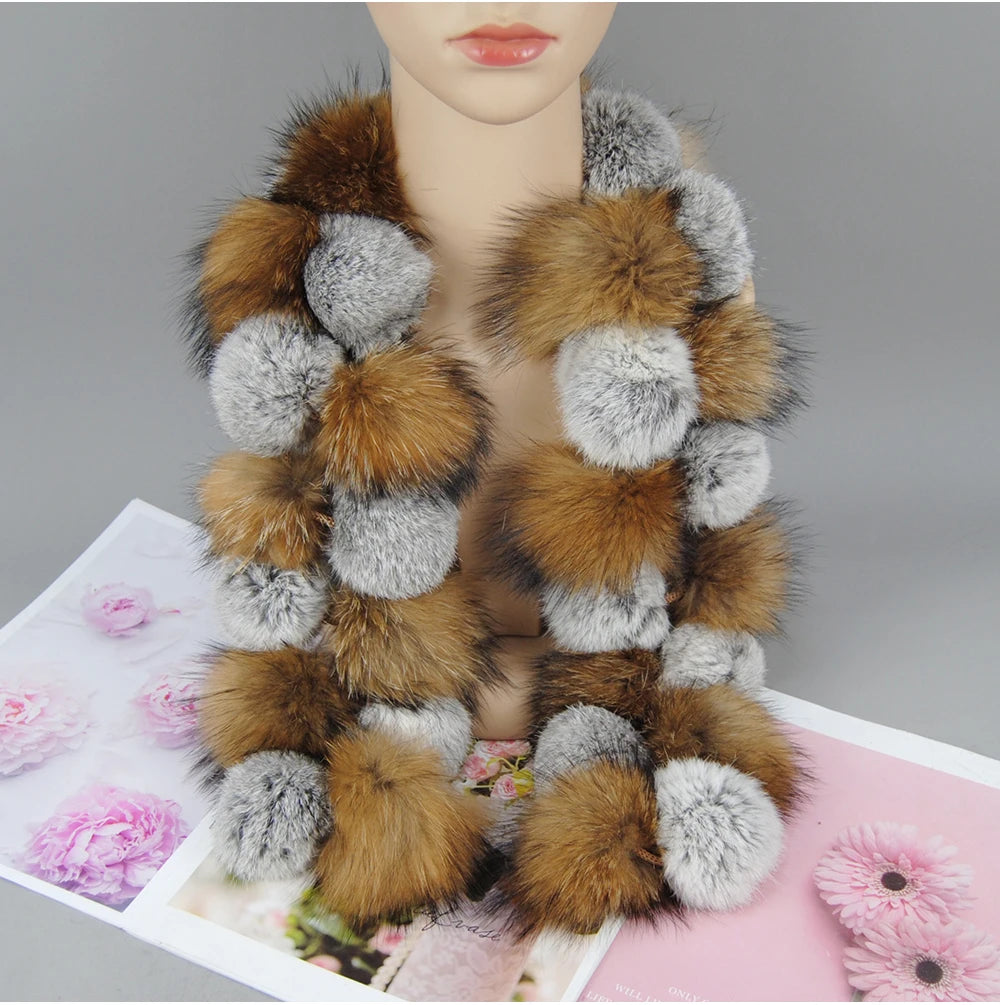 Luxury Brand Women Winter Natural Real Raccoon Fur Scarf Fashion Lady Warm Genuine Fox Fur Neckerchief Real Fox Fur Ring Scarves