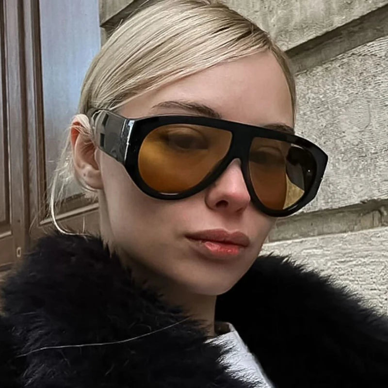 Oversized Pilot Sunglasses Women Fashion 2023 Luxury Big Frame One Piece Gradient Sunglasses Retro Classic Thick Shades