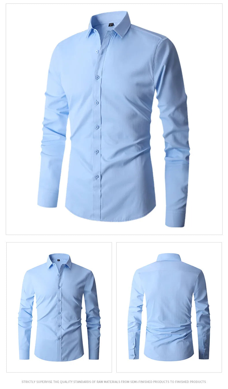 Men's Classic Long Sleeve Standard-fit Dress Shirts Formal Business Social Simple Basic Design White Work Office Casual Shirt