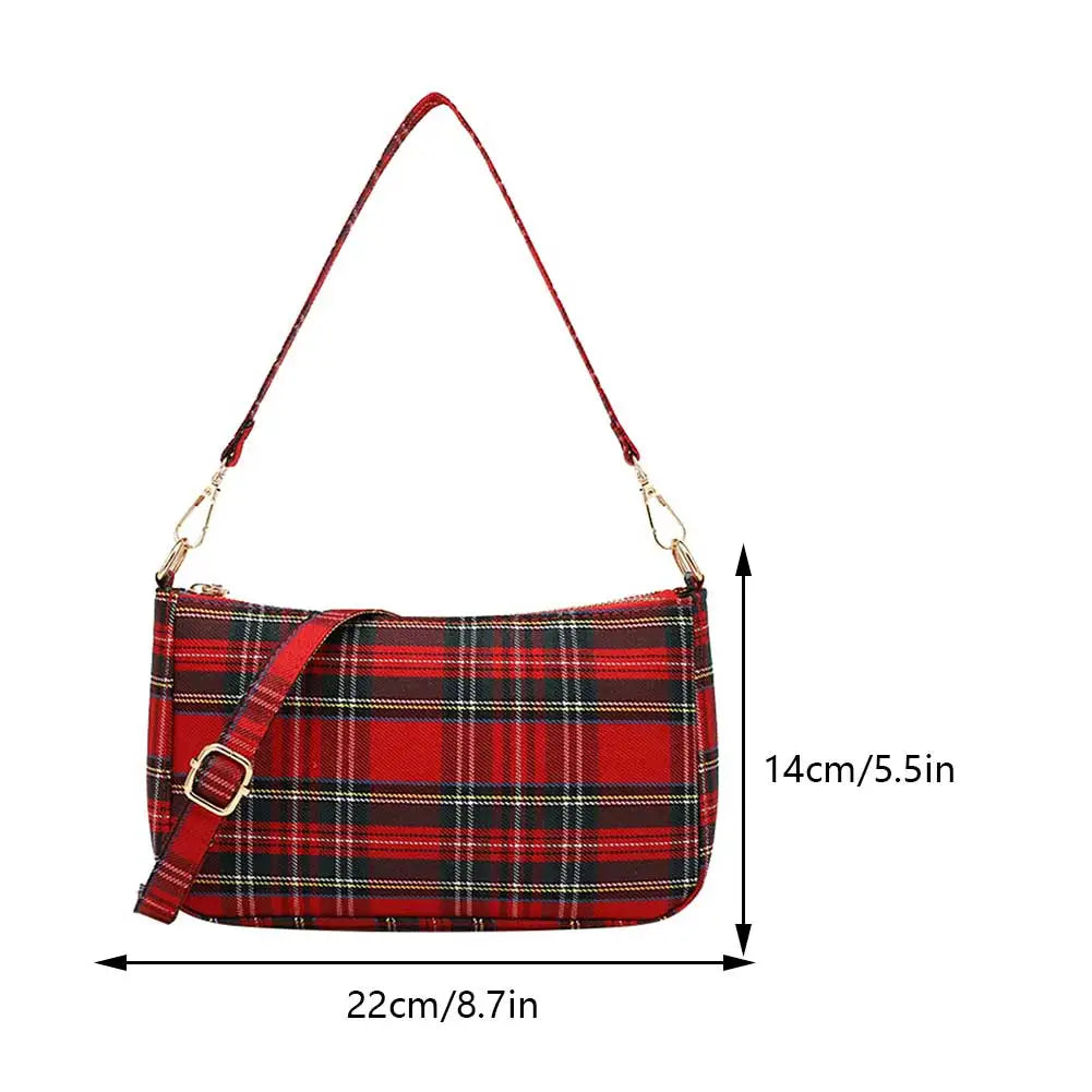 Women Fashion Shoulder Bag Punk Tartan Check Stylish Commuting Bag Simple Plaid Satchel Bag with 2 Straps Tote Handbag