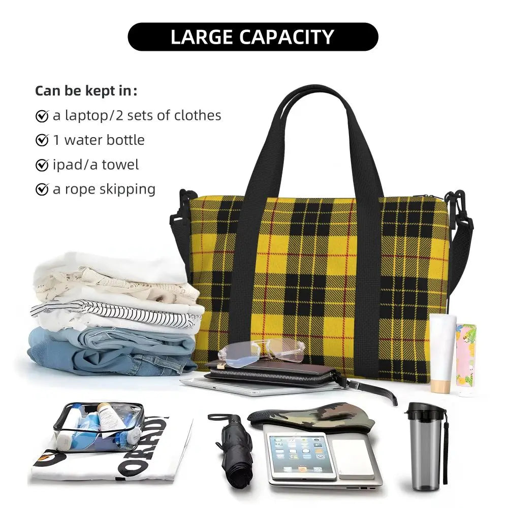 Custom Popular Tartan Plaid Beach Tote Bag for Women Extra Large Gym Carry On Geometric Gingham Check Texture Shopping Bags