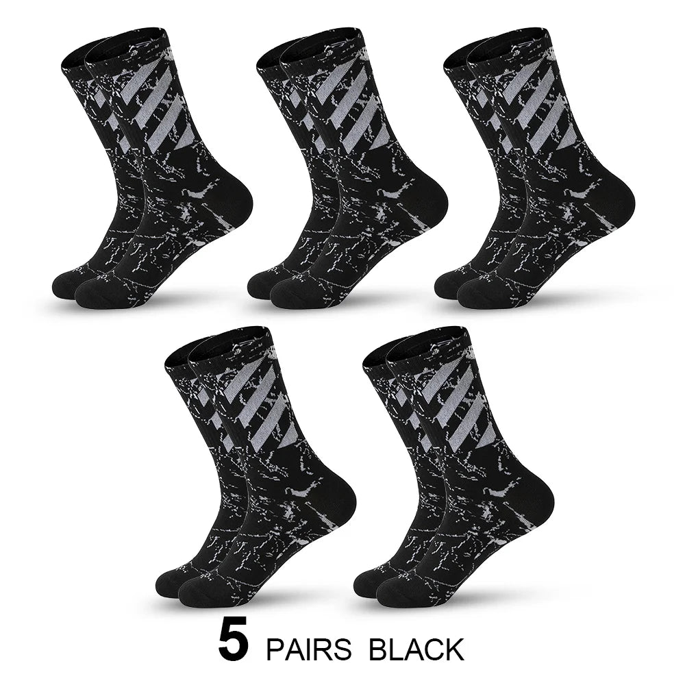 5 Pairs Men's High Rubber Band Waist Couple Mid Tube Sports Solid Socks Spring/Summer Basketball Socks Four Seasons street sock