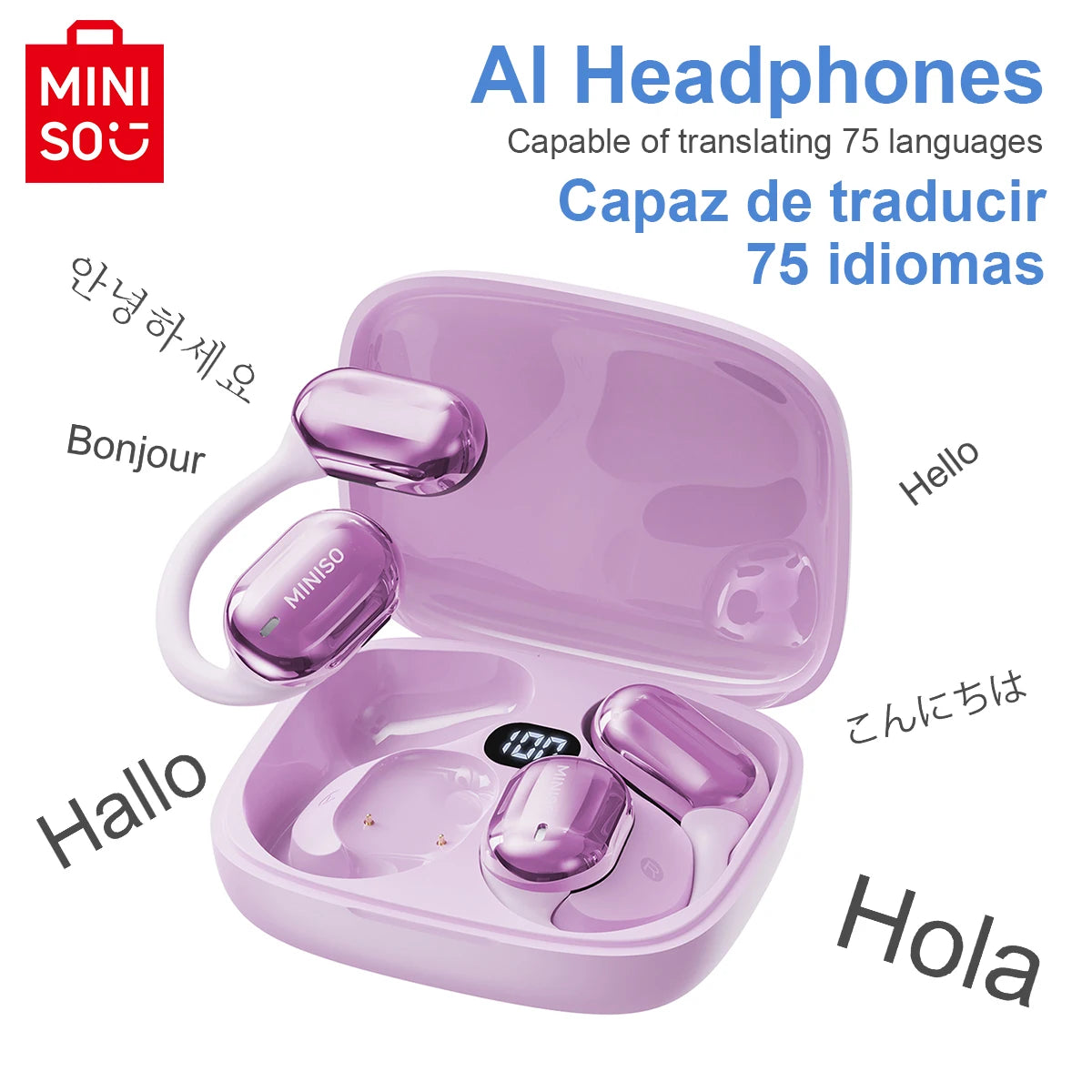 MINISO MS162 Intelligent Bluetooth Translation Earbuds Wireless Headphones Chat Headset Office Travel,16mm Driver Unit