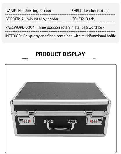 Top Black Aluminum Hard Suitcase Barber Tool Salon Hairdressing Accessories With Password Atorage Case Carrying Travel Box