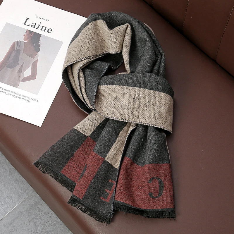 Cashmere Men Scarf Fashion Designer Winter Outdoor Windproof Warm Soft Classic Shawl Thicken Muffler Long Wraps Scarve Male