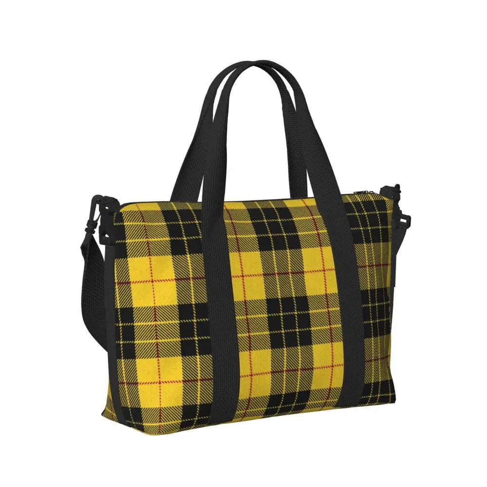 Custom Popular Tartan Plaid Beach Tote Bag for Women Extra Large Gym Carry On Geometric Gingham Check Texture Shopping Bags