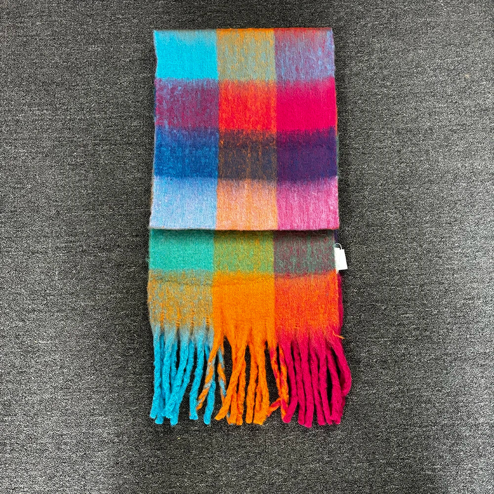 Winter Fashion Brand Plaid Scarf Women Warm Pashmina Female Scarves Wraps Bufanda Tassels Shawl Long Rainbow Hairy Luxury Brand