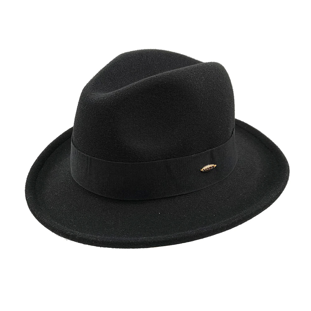 Feather Fedoras Hat for Men Women Black Felt Wide Brim Jazz Cap Gentleman Caps Plum Blossom 8 Playing Card Design Fedora Hat